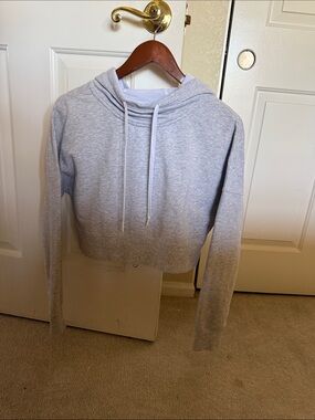 Zella Light Gray Cropped Hoodie Sweatshirt